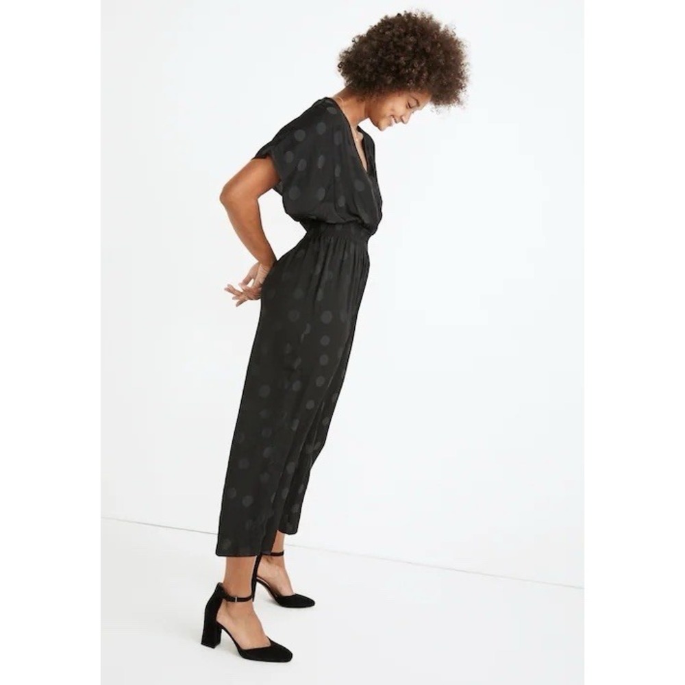 Wrap-Front Smock-Waist Jumpsuit Large Polka Dot Jacquard / Size XXS